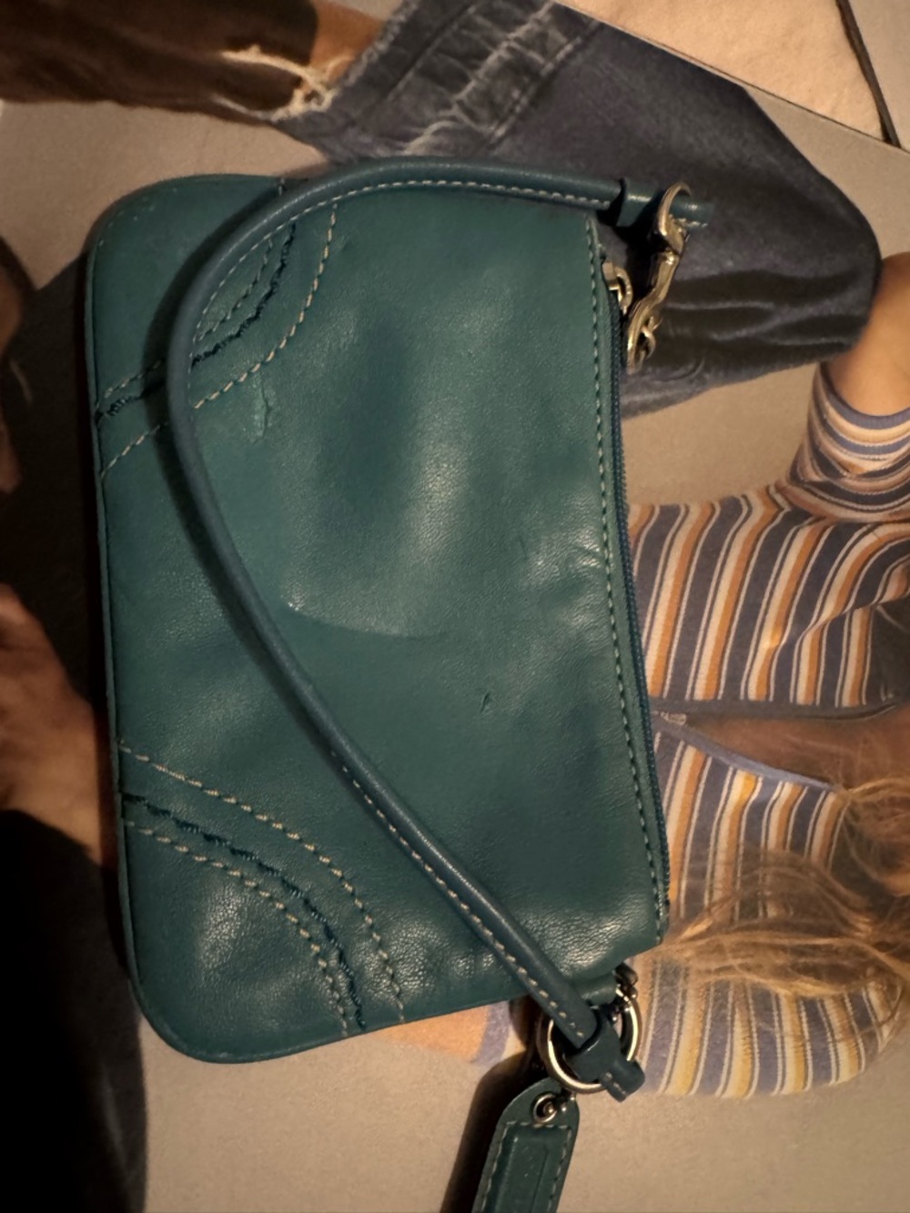 Coach Teal Leather Wristlet Bag - Picture 4 of 8